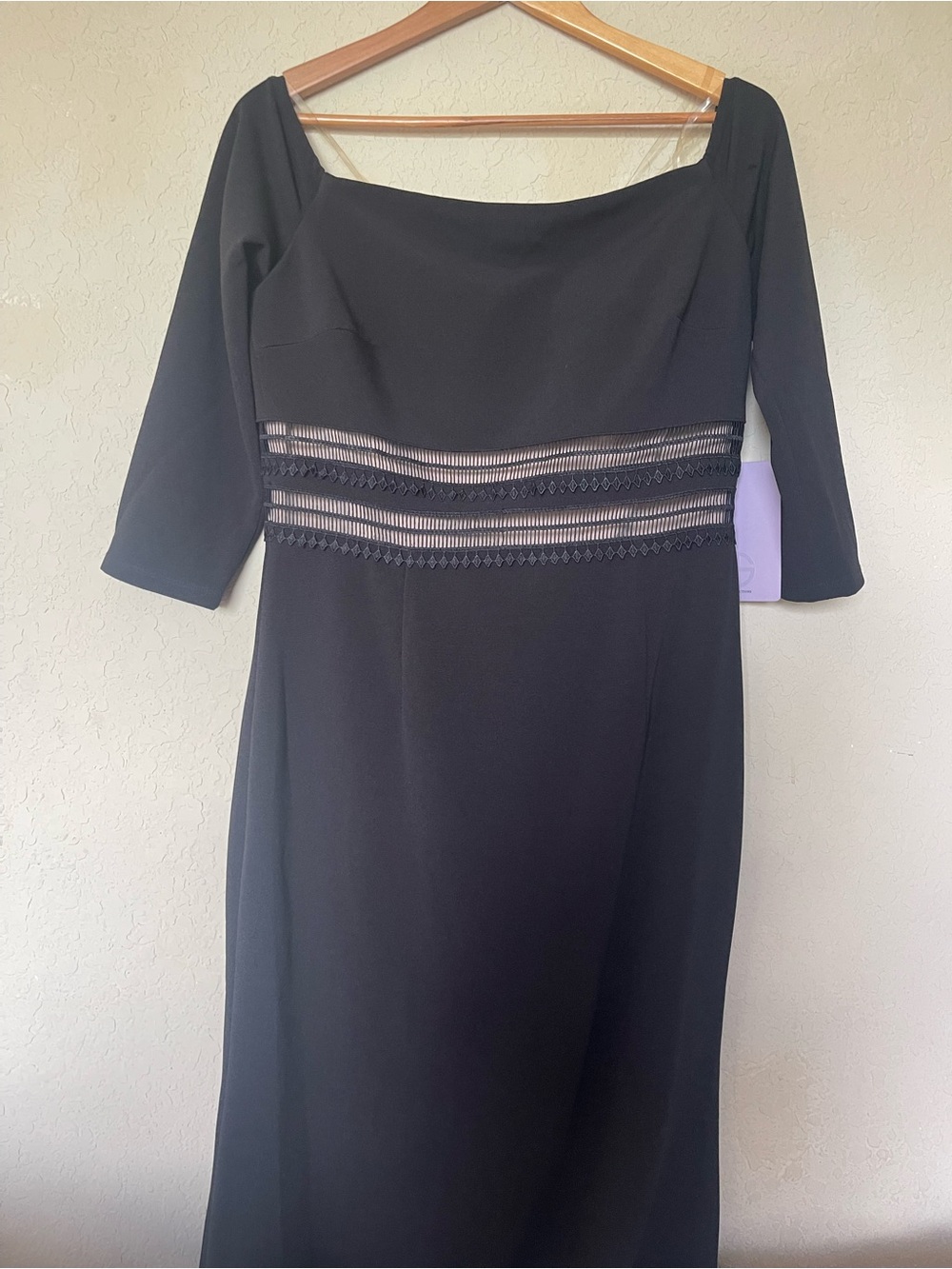 JS Collections Black Long Sleeve Sheath Dress with Lace Waist Detail